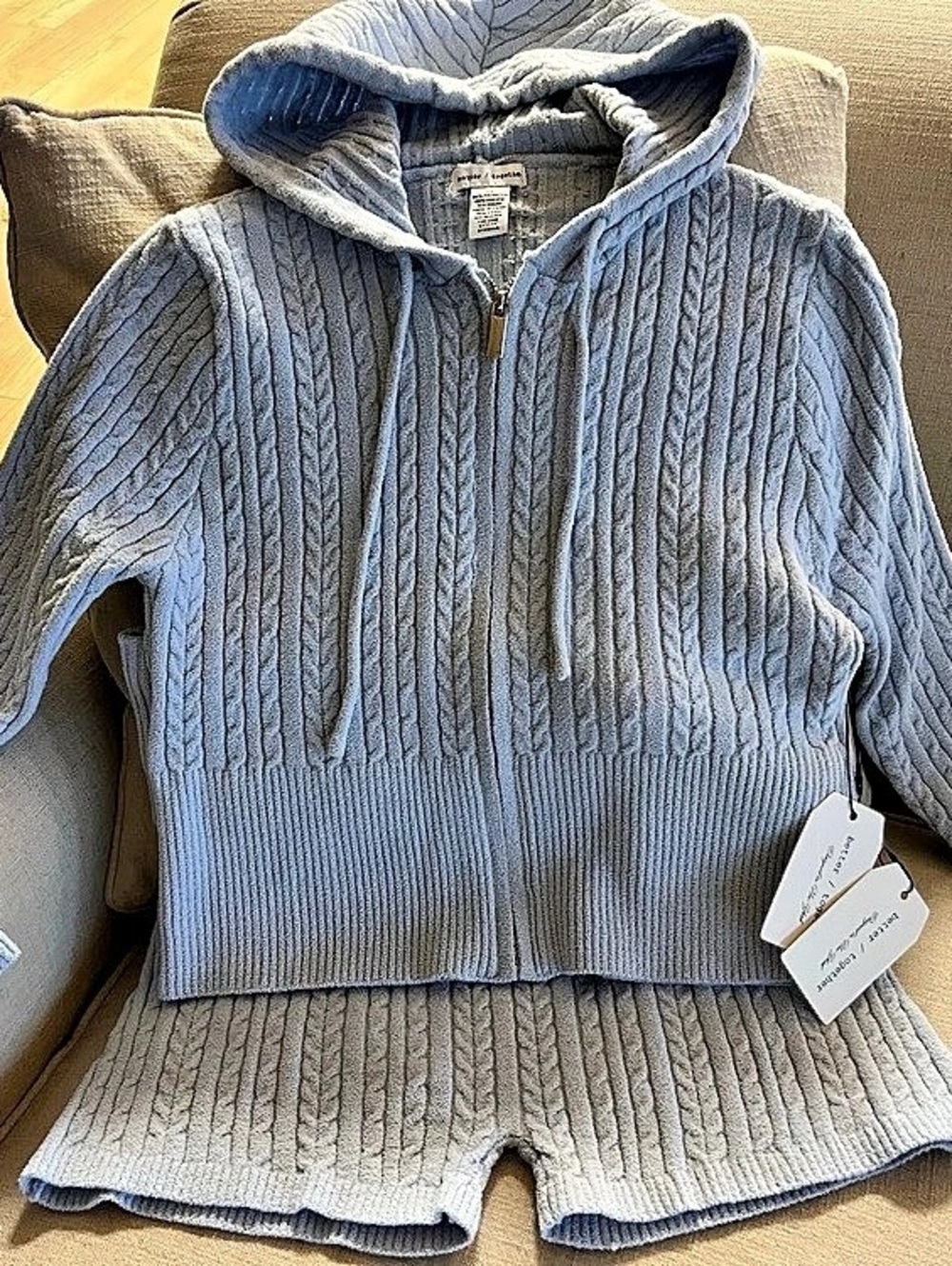 better together Blue Cable Knit Hoodie Shorts Set Junior XL NWT
